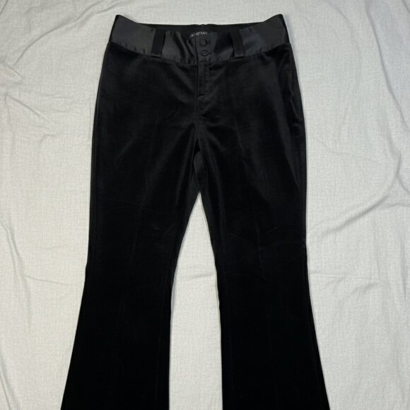 Banana Republic Black Velvet Tuxedo Pants Women’s 2 Wide Leg Flare Satin Trim - Picture 2 of 14